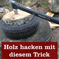 Holz hacken Autoreifen